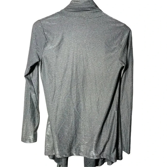 Three Dots shawl collar metallic gray silver open cardigan size small - Picture 3 of 7